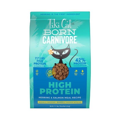 Picture of Tiki Cat Born Carnivore High Protein, Herring & Salmon Meal, Grain-Free Baked Kibble to Maximize Nutrients, Dry Cat Food, 11.1 lbs. Bag