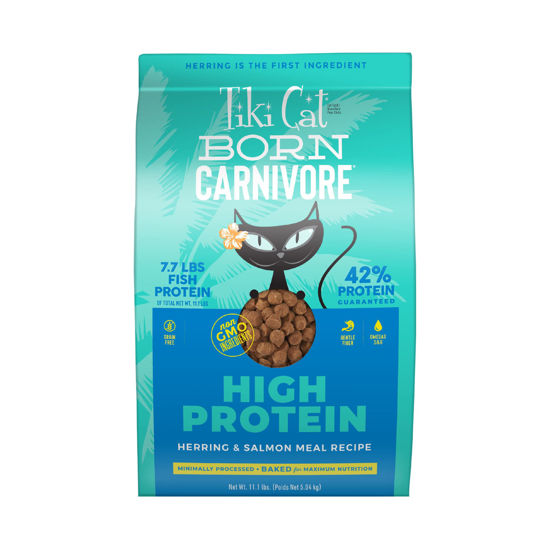 Picture of Tiki Cat Born Carnivore High Protein, Herring & Salmon Meal, Grain-Free Baked Kibble to Maximize Nutrients, Dry Cat Food, 11.1 lbs. Bag