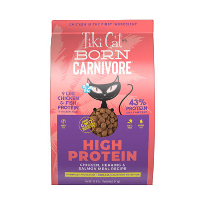 Picture of Tiki Cat Born Carnivore High Protein, Chicken, Herring & Salmon Meal, Grain-Free Baked Kibble to Maximize Nutrients, Dry Cat Food, 11.1 lbs. Bag