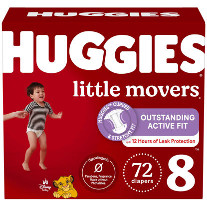 Picture of Huggies Size 8 Diapers, Little Movers Baby Diapers, Size 8 (46+ lbs), 72 Count