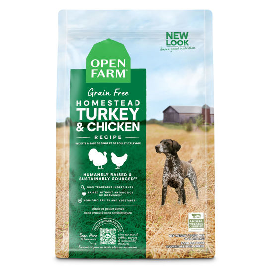 Picture of Open Farm Homestead Turkey and Chicken Grain-Free Dry Dog Food, 100% Certified Humane Poultry Recipe with Non-GMO Superfoods and No Artificial Flavors or Preservatives, 11 lbs