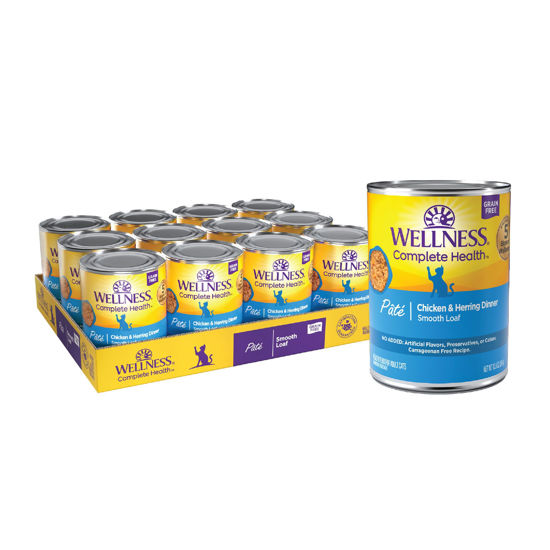 Picture of Wellness Complete Health Grain-Free Wet Canned Cat Food, Natural Ingredients, Made with Real Meat, All Breeds, Smooth Pate (Chicken & Herring, 12.5-Ounce Can, Pack of 12)