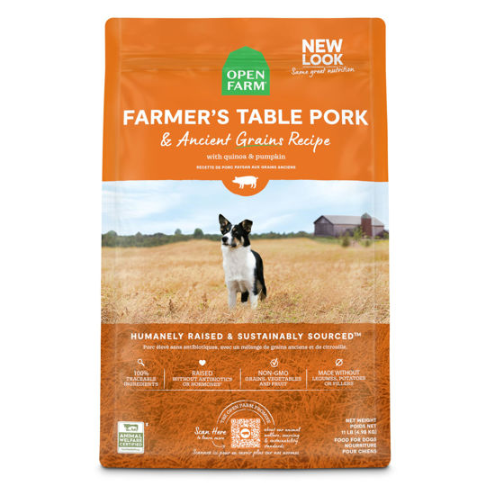 Picture of Open Farm Ancient Grains Dry Dog Food, Humanely Raised Meat, Wholesome Grains, No Artificial Flavors or Preservatives (Farmer's Table Pork Ancient Grain, 11 Pound Pack of 1)