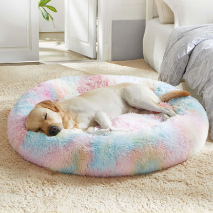 Picture of WESTERN HOME WH Calming Dog & Cat Bed, Anti-Anxiety Donut Cuddler Warming Cozy Soft Round Bed, Fluffy Faux Fur Plush Cushion Bed for Small Medium Dogs and Cats