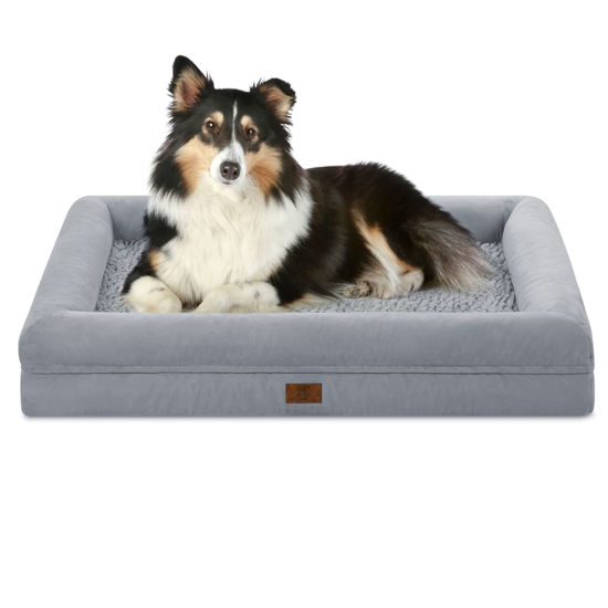 Picture of Yiruka Large Dog Bed, Grey Orthopedic Gel Memory Foam Dog Bed, Washable Dog Bed with Removable Cover, Waterproof Non-Slip Bottom Big Dog Couch Bed