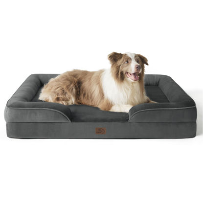 Picture of Bedsure Orthopedic Dog Bed for Large Dogs - Big Washable Dog Sofa Beds Large, Supportive Foam Pet Couch Bed with Removable Washable Cover, Waterproof Lining and Nonskid Bottom, Dark Grey