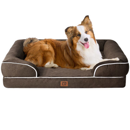 Picture of EHEYCIGA Orthopedic Dog Beds for Large Dogs, Waterproof Memory Foam Large Dog Bed with Sides, Non-Slip Bottom and Egg-Crate Foam Large Dog Couch Bed with Washable Removable Cover, Brown