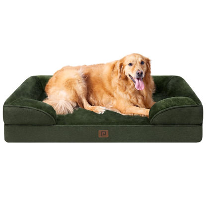 Picture of EHEYCIGA Orthopedic Dog Beds for Extra Large Dogs, Waterproof Memory Foam XL Dog Bed with Sides, Non-Slip Bottom and Egg-Crate Foam Big Dog Couch Bed with Washable Removable Cover, Dark Green