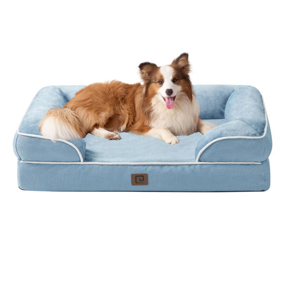 Picture of EHEYCIGA Orthopedic Dog Beds for Large Dogs, Waterproof Memory Foam Large Dog Bed with Sides, Non-Slip Bottom and Egg-Crate Foam Large Dog Couch Bed with Washable Removable Cover, Washed Blue