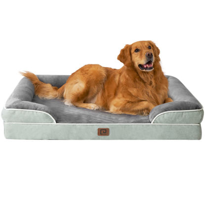 Picture of EHEYCIGA Orthopedic Dog Beds for Large Dogs, Waterproof Memory Foam Large Dog Bed with Sides, Non-Slip Bottom and Egg-Crate Foam Large Dog Couch Bed with Washable Removable Cover, Greyish Green