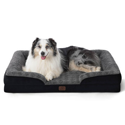 Picture of Bedsure Orthopedic Dog Bed for Extra Large Dogs - Calming XL Dog Sofa Beds with Luxurious Short Plush Washable, Pet Couch Bed with Removable Washable Cover, Waterproof Lining and Nonskid Bottom, Black