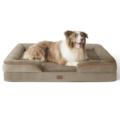 Picture of Bedsure Orthopedic Dog Bed for Large Dogs - Big Washable Dog Sofa Beds Large, Supportive Foam Pet Couch Bed with Removable Washable Cover, Waterproof Lining and Nonskid Bottom, Hazel