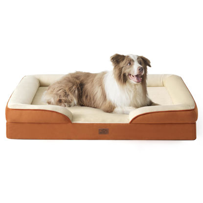 Picture of Bedsure Orthopedic Dog Bed for Large Dogs - Big Washable Dog Sofa Beds Large, Supportive Foam Pet Couch Bed with Removable Washable Cover, Waterproof Lining and Nonskid Bottom, Caramel