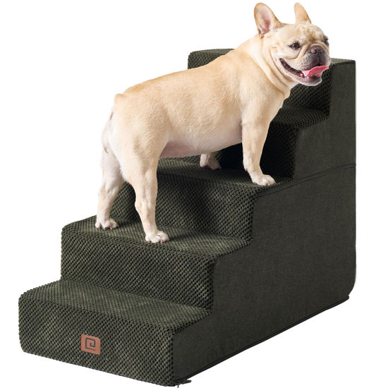 Picture of EHEYCIGA Dog Stairs for High Bed 22.5”H, 5-Step Dog Steps for Bed, Pet Steps for Small Dogs and Cats, Non-Slip Balanced Dog Indoor Ramp, Olive Green