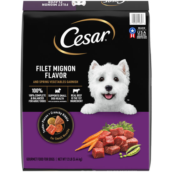 Picture of CESAR Small Breed Dry Dog Food Filet Mignon Flavor and Spring Vegetables Garnish, 12 lb. Bag