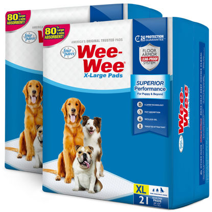 Picture of Four Paws Wee-Wee Superior Performance X-Large Pee Pads for Dogs Value Bundle - Dog & Puppy Pads for Potty Training - Dog Housebreaking & Puppy Supplies - 28" x 34" (2 Packs, 21-Count Each)