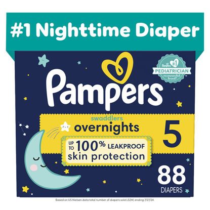 Picture of Pampers Swaddlers Overnights Diapers - Size 5, 88 Count, Disposable Baby Diapers, Night Time Skin Protection