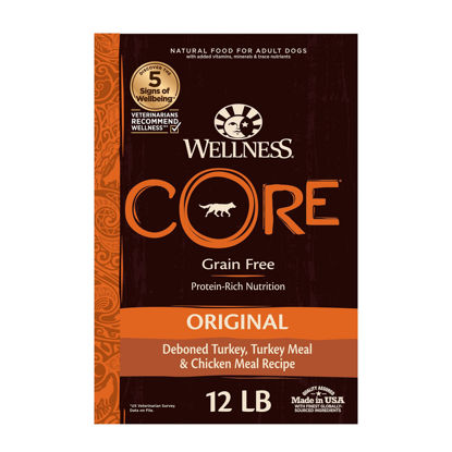 Picture of Wellness CORE Grain-Free High-Protein Dry Dog Food, Natural Ingredients, Made in USA with Real Meat, All Breeds, For Adult Dogs (Original Turkey & Chicken, 12-Pound Bag)