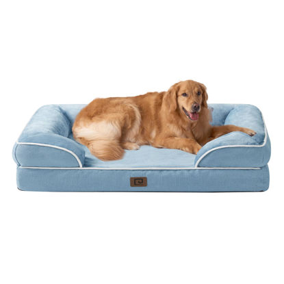 Picture of EHEYCIGA Orthopedic Dog Beds for Extra Large Dogs, Waterproof Memory Foam XL Dog Bed with Sides, Non-Slip Bottom and Egg-Crate Foam Big Dog Couch Bed with Washable Removable Cover, Washed Blue