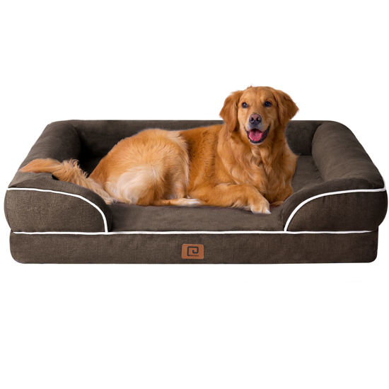 Picture of EHEYCIGA Orthopedic Dog Beds for Extra Large Dogs, Waterproof Memory Foam XL Dog Bed with Sides, Non-Slip Bottom and Egg-Crate Foam Big Dog Couch Bed with Washable Removable Cover, Brown