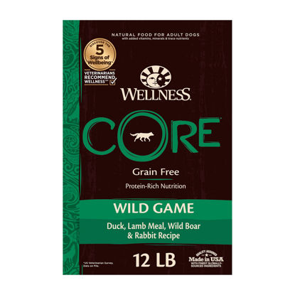 Picture of Wellness CORE Grain-Free High-Protein Dry Dog Food, Natural Ingredients, Made in USA with Real Meat, All Breeds, For Adult Dogs (Wild Game Duck, Lamb Meal, Boar & Rabbit, 12-Pound Bag)