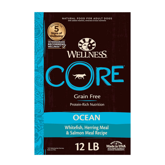 Picture of Wellness CORE Grain-Free High-Protein Dry Dog Food, Natural Ingredients, Made in USA with Real Meat, All Breeds, For Adult Dogs (Ocean Whitefish, Herring & Salmon, 12-Pound Bag)