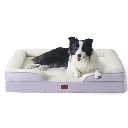 Picture of Bedsure Orthopedic Dog Bed for Large Dogs - Big Washable Dog Sofa Beds Large, Supportive Foam Pet Couch Bed with Removable Washable Cover, Waterproof Lining and Nonskid Bottom, Lavender