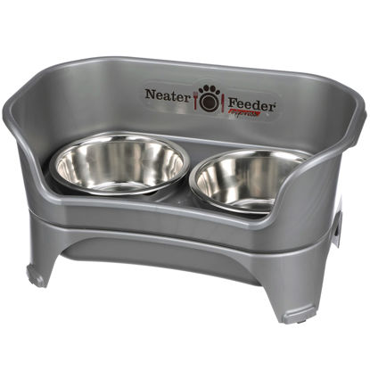 Picture of Neater Feeder - Express Model - Mess-Proof Dog Bowls (Medium/Large, Gunmetal Grey) - Made in USA - Elevated, No Spill, Non-Tip, Non-Slip, Raised Stainless Steel Food & Water Pet Bowls