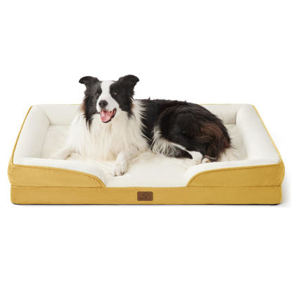 Picture of Bedsure Orthopedic Dog Bed for Large Dogs - Big Washable Dog Sofa Beds Large, Supportive Foam Pet Couch Bed with Removable Washable Cover, Waterproof Lining and Nonskid Bottom, Spicy Mustard