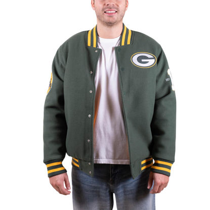 Picture of Ultra Game NFL Men's Classic Varsity Coaches Jacket, Green Bay Packers, Team Color Updated, X-Large