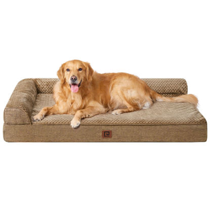 Picture of EHEYCIGA Memory Foam Orthopedic XL Dog Bed, Washable Dog Bed with Waterproof Lining Removable Cover, Extra Large Dog Bed Sofa with Nonskid Bottom XLarge Pet Couch Bed, 44x32 Inches, Camel