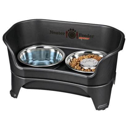 Picture of Neater Feeder - Express Model w/ Slow Feed Bowl - Mess-Proof Dog Bowls (M/L, Black) Made in USA - Elevated, No Spill, Non-Tip, Non-Slip, Raised Stainless Steel Food/Water Pet Bowls Aid Digestion