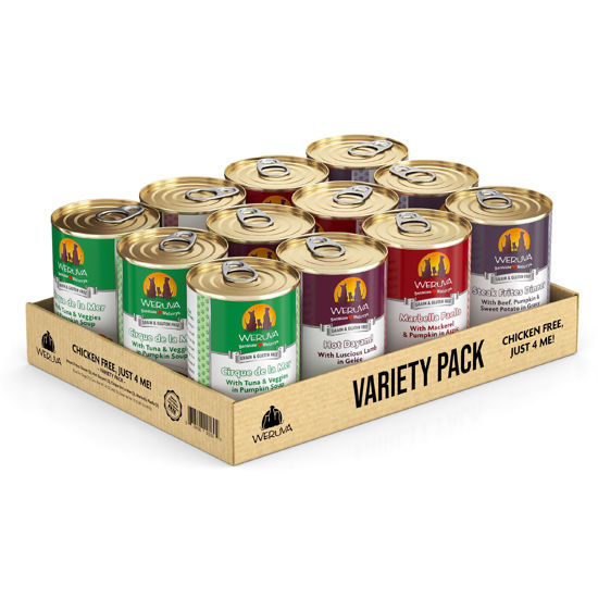 Picture of Weruva Classic Dog Food, Variety Pack, Chicken Free, Just 4 Me, Wet Dog Food, 14oz Cans (Pack of 12)