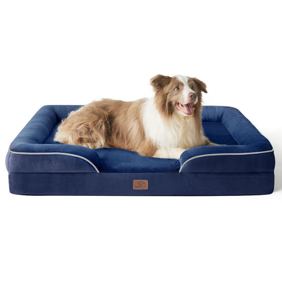 Picture of Bedsure Orthopedic Dog Bed for Large Dogs - Big Washable Dog Sofa Beds Large, Supportive Foam Pet Couch Bed with Removable Washable Cover, Waterproof Lining and Nonskid Bottom, Navy Blue