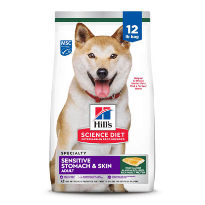 Picture of Hill's Science Diet Sensitive Stomach & Skin, Adult 1-6, Stomach & Skin Sensitivity Support, Dry Dog Food, Pollock, Barley, & Insect Recipe, 12 lb Bag