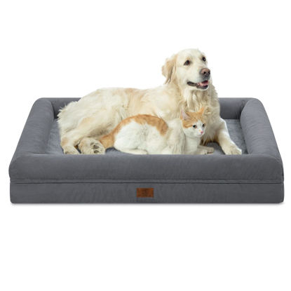 Picture of Yiruka Large Dog Bed, Dark Grey Orthopedic Dog Bed, Washable Dog Bed with [Removable Bolster], Waterproof Dog Bed with Nonskid Bottom, Pet Bed, Dog Beds for Large Dogs