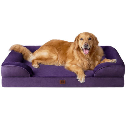 Picture of EHEYCIGA Orthopedic Dog Beds for Extra Large Dogs, Waterproof Memory Foam XL Dog Bed with Sides, Non-Slip Bottom and Egg-Crate Foam Big Dog Couch Bed with Washable Removable Cover, Purple