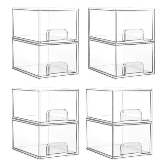 Picture of Vtopmart 8 Pack Clear Stackable Storage Drawers, 4.4'' Tall Acrylic Bathroom Makeup Organizer,Plastic Storage Bins For Vanity, Undersink, Kitchen Cabinets, Pantry, Home Organization and Storage