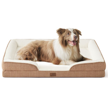 Picture of Bedsure Orthopedic Dog Bed for Large Dogs - Big Washable Dog Sofa Beds Large, Supportive Foam Pet Couch Bed with Removable Washable Cover, Waterproof Lining and Nonskid Bottom, Brown Checks