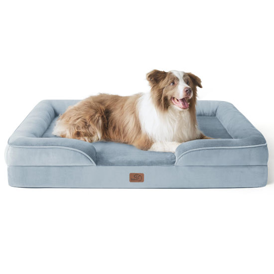 Picture of Bedsure Orthopedic Dog Bed for Large Dogs - Big Washable Dog Sofa Beds Large, Supportive Foam Pet Couch Bed with Removable Washable Cover, Waterproof Lining and Nonskid Bottom, Light Blue