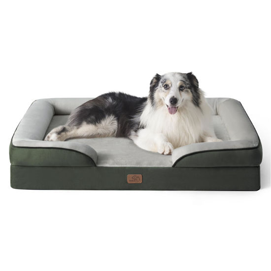 Picture of Bedsure Orthopedic Dog Bed for Extra Large Dogs - XL Washable Dog Sofa Beds Large, Supportive Foam Pet Couch Bed with Removable Washable Cover, Waterproof Lining and Nonskid Bottom, Dark Green，42inch