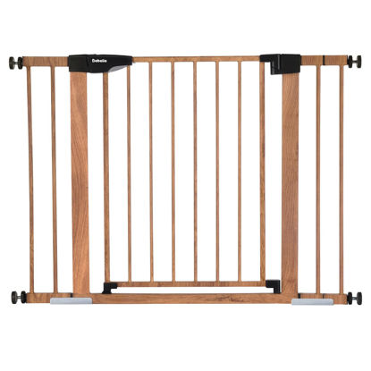 Picture of Mom's Choice Award Winner-BABELIO 26-40" Metal Baby Gate with Wood Pattern, Easy Install Pressure Mounted Dog Gate, Ideal for Stairs and Doorways, with Wall Protectors and Extenders,No Tools Required