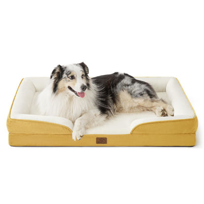 Picture of Bedsure Orthopedic Dog Bed for Extra Large Dogs - XL Washable Dog Sofa Beds Large, Supportive Foam Pet Couch Bed with Removable Washable Cover, Waterproof Lining and Nonskid Bottom, Spicy Mustard