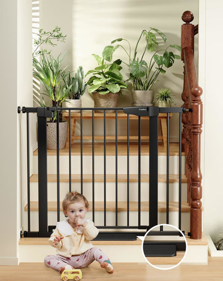 Picture of Cumbor 29.7"-40.6" Baby Gate for Stairs, Mom's Choice Awards Winner-Dog Gate for Doorways, Pressure Mounted Self Closing Pet Gates for Dogs Indoor, Durable Safety Child Gate with Easy Walk Thru Door