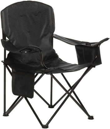 Picture of Amazon Basics Portable Camping Chair with 4-Can Cooler, Side Pocket, Cup Holder, and Carry Bag, Collapsible for Camping, Tailgates, Beach, and Sports, X-Large, Padded, Black