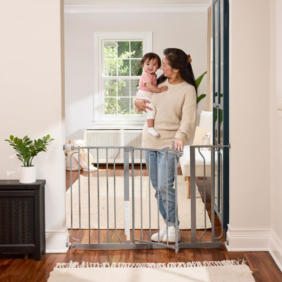 Picture of Regalo Easy Step 49-Inch Extra Wide Baby Gate, Includes 4-Inch and 12-Inch Extension Kit, 4 Pack of Pressure Mount Kit and 4 Pack of Wall Mount Kit, Platinum - Total Pack of 1