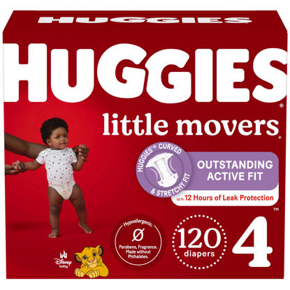 Picture of Huggies Size 4 Diapers, Little Movers Baby Diapers, Size 4 (22-37 lbs), 120 Count