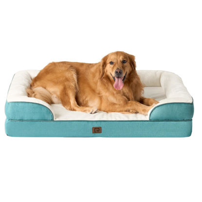 Picture of EHEYCIGA Orthopedic Dog Beds for Extra Large Dogs, Waterproof Memory Foam XL Dog Bed with Sides, Non-Slip Bottom and Egg-Crate Foam Big Dog Couch Bed with Washable Removable Cover, Turquoise Blue