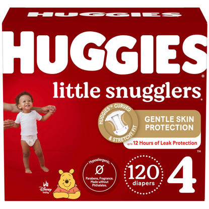 Picture of Huggies Size 4 Diapers, Little Snugglers Baby Diapers, Size 4 (22-37 lbs), 120 Count