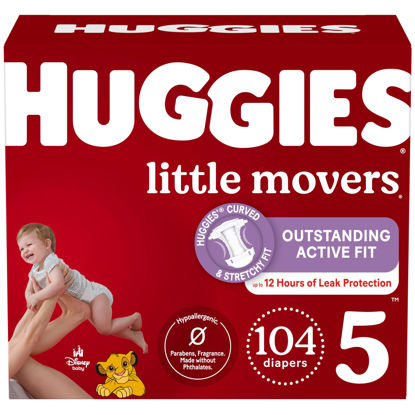 Picture of Huggies Size 5 Diapers, Little Movers Baby Diapers, Size 5 (27+ lbs), 104 Count